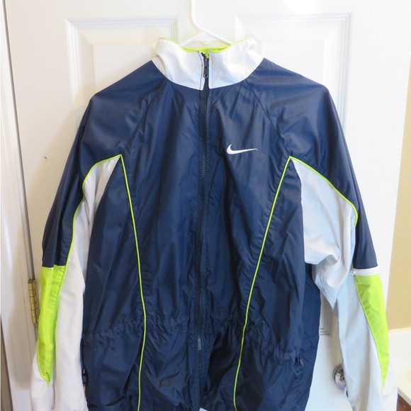Nike Men's Navy, White, and Neon Green Windbreaker - Picture 1 of 1